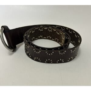 Aeropostale Women's Belt Brown Leather Floral Stitched Boho Hippie 38.5”